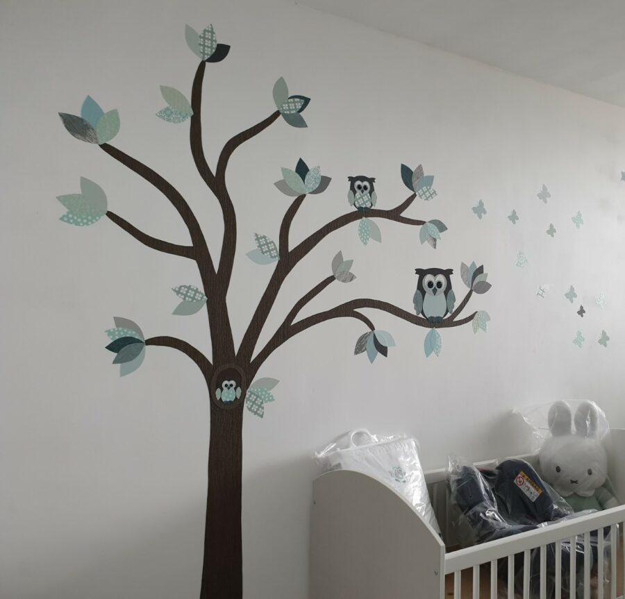 Droomboom behangdecoratie babykamer muurdecoratie mintgroen uil