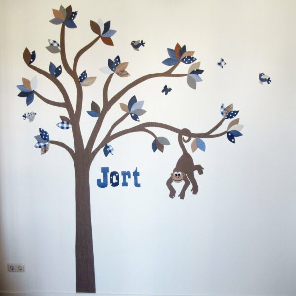 Droomboom muurdecoratie blauw-bruin-grijs tinten